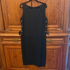 St. John Black Sleeveless Dress with Side Rhinestone& Bow Detail- Like New! 12